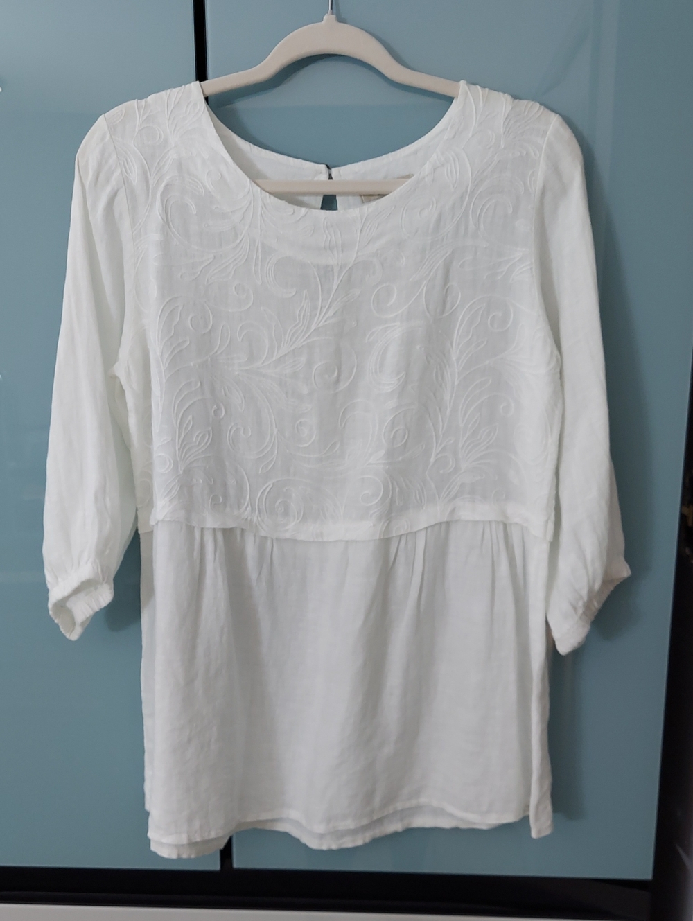 Alessia Pacini Top, Size S, Made In Italy, White Embroidered 100% Linen